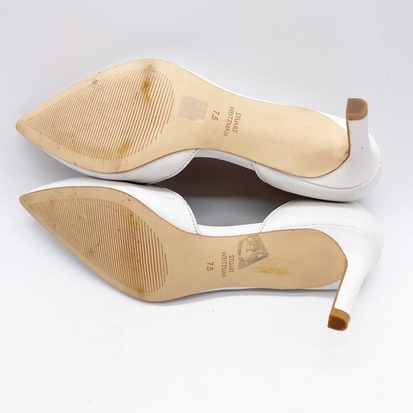Stuart Weiztman White Leather Feminine Cutout Wedding Dress High Heels Size 7.5 - Picture 3 of 12